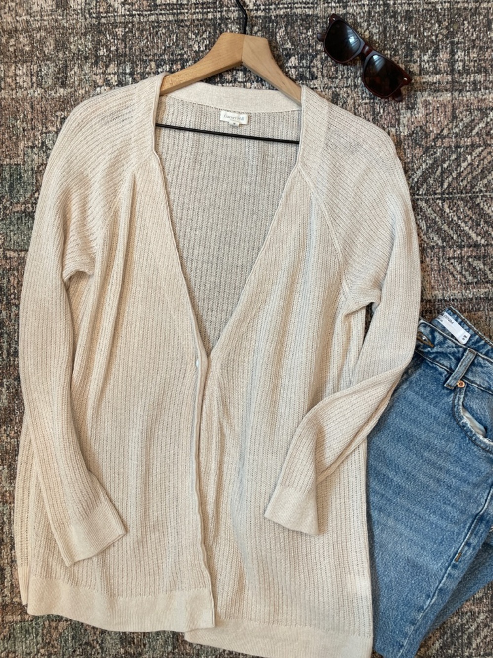 Garnet Hill 100% Linen Cardigan Neutral One Button Lightweight Layer